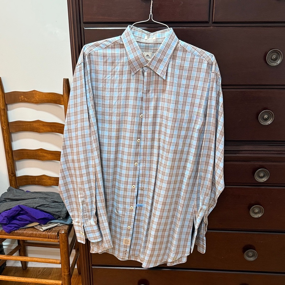 Peter Millar Tan and White Checkered Shirt